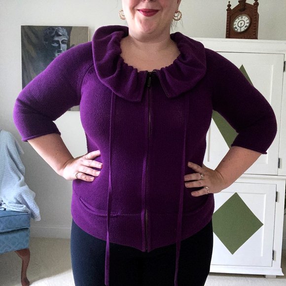 Ann Taylor Deep Purple Zip-Up Sweater/Cardigan - Picture 1 of 6